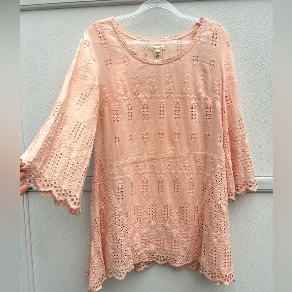 Sundance Top Small Embroidered Eyelet Tunic Pink/peach Bell Sleeves Cotton Boho - Picture 6 of 12